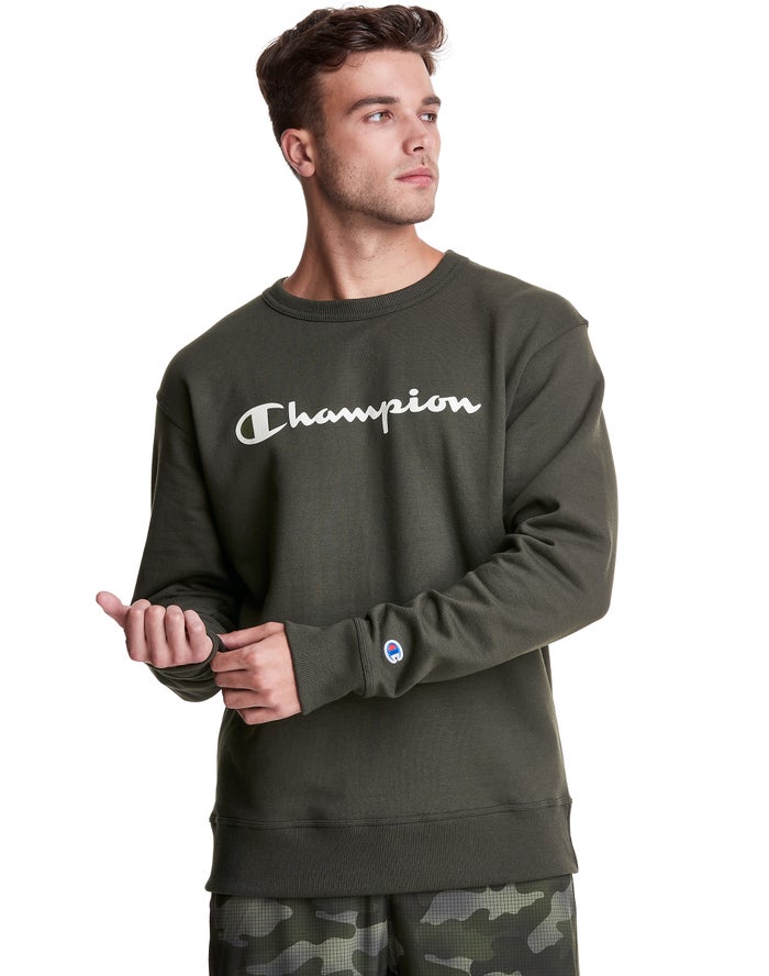 Champion Powerblend Fleece Crew Script Logo - Miesten Vihreä Collegepaita - Suomi 3782496-XM